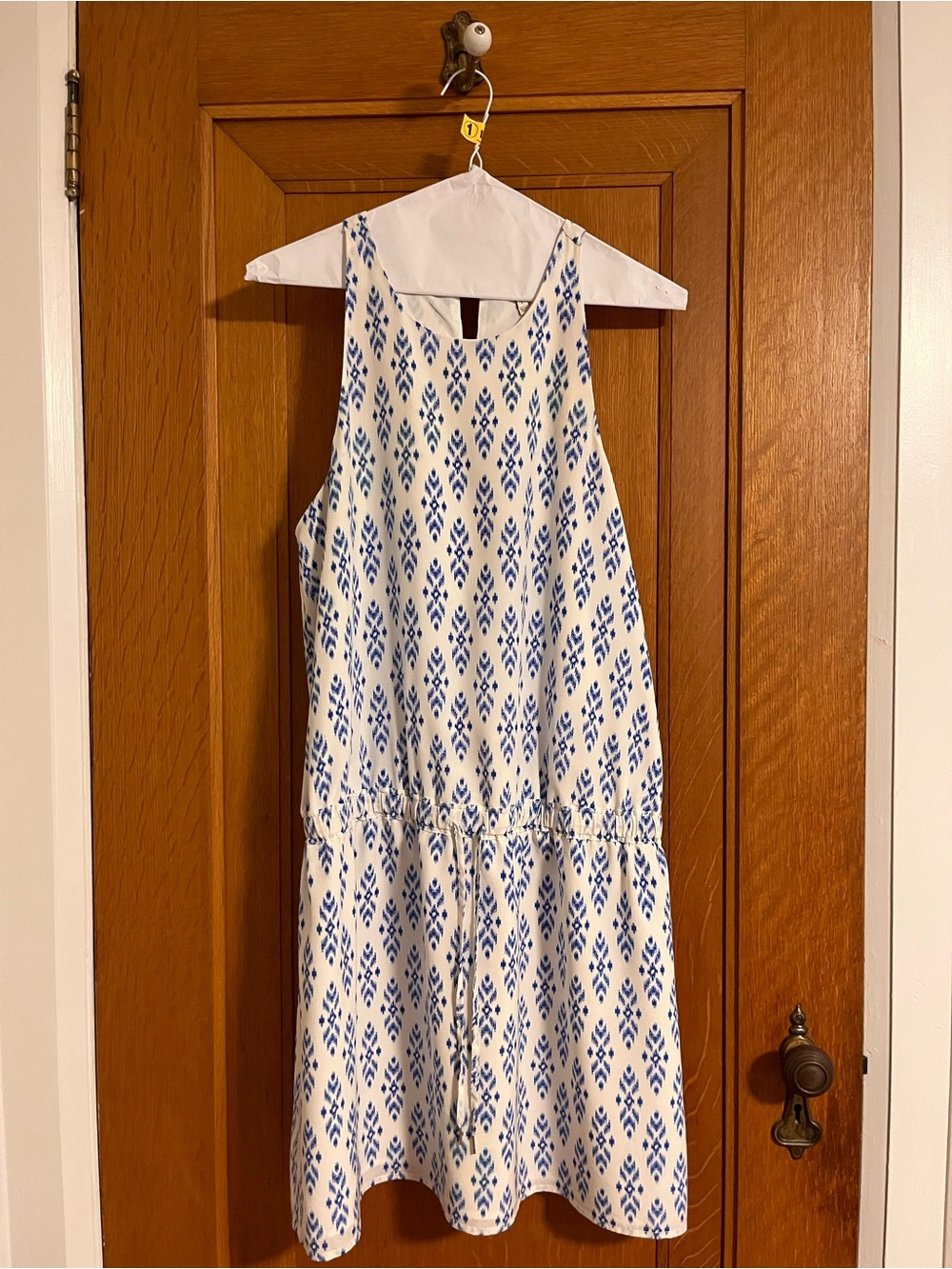 Joie White Dress with Blue Ikat Print